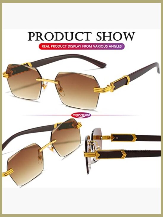 Retro Rimless Rectangular Sunglasses Vintage Frameless Unisex Tinted UV main image 3